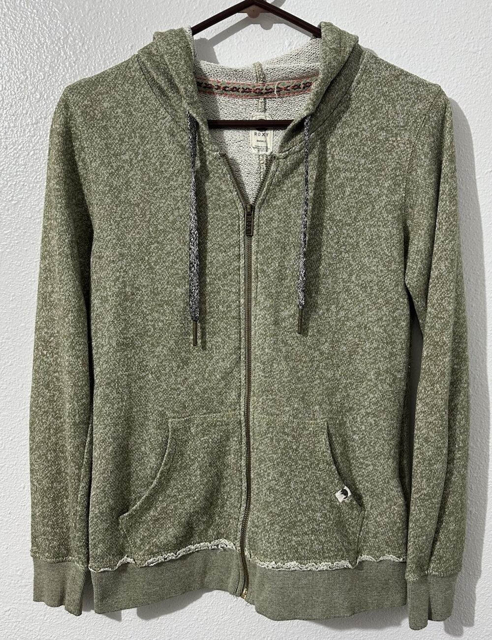 Roxy Womens Small Green Full Zip Pockets Drawstring Hoodie Lightweight